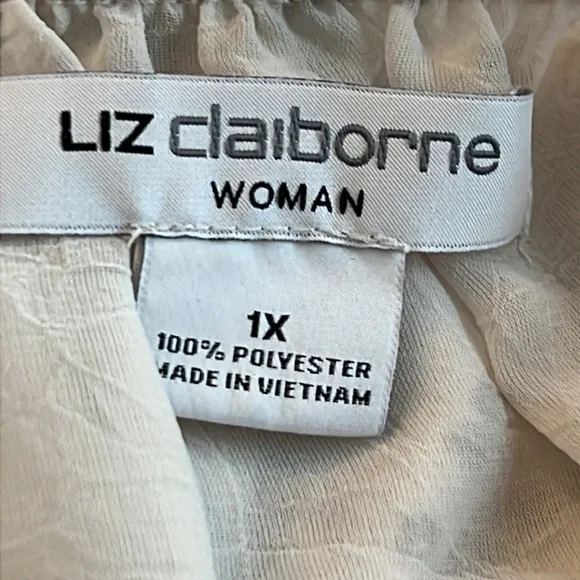 Liz Claiborne | Cream Chiffon Silver Polka Dot Tunic Top with Cami | Size 1X - Picture 7 of 11